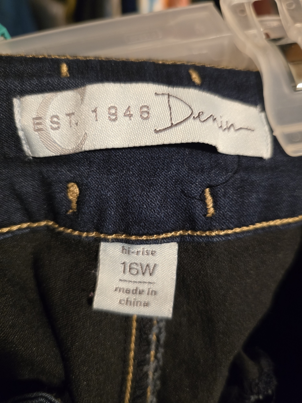 Cato's Denim Hi-Rise Jeans - Dark Indigo with Gold Stitching